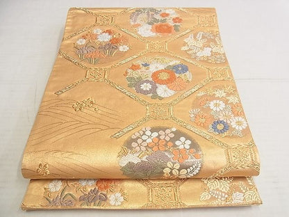 平和屋着物◎六通柄袋帯 唐織 蜀江花文 金糸 正絹 逸品 AAAJ5821Apf