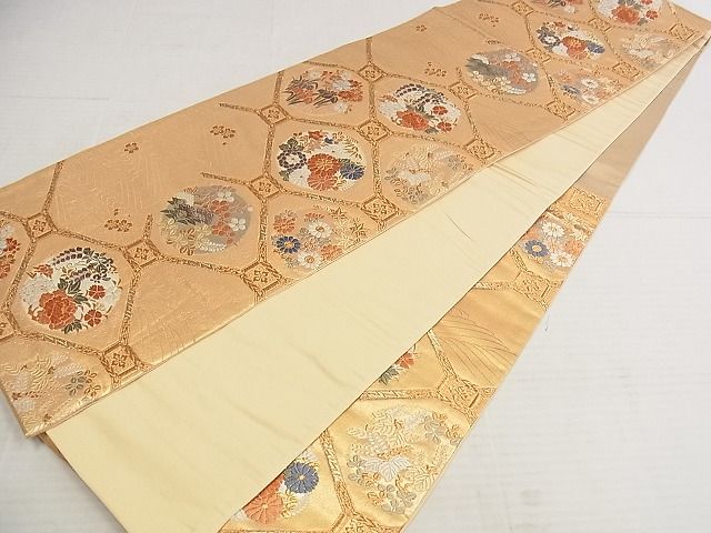 平和屋着物◎六通柄袋帯 唐織 蜀江花文 金糸 正絹 逸品 AAAJ5821Apf