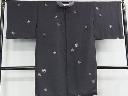 平和屋本店▽極上　長羽織　スリーシーズン　春夏秋　塵除け　紗袷　花丸文　濃い青褐色地　羽織紐付き　逸品　DZAA1732kh4