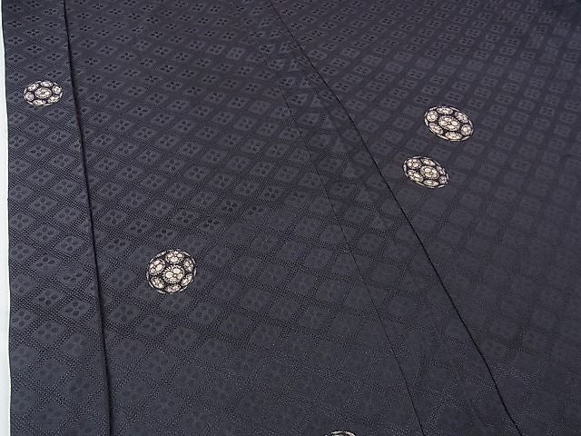 平和屋本店▽極上　長羽織　スリーシーズン　春夏秋　塵除け　紗袷　花丸文　濃い青褐色地　羽織紐付き　逸品　DZAA1732kh4