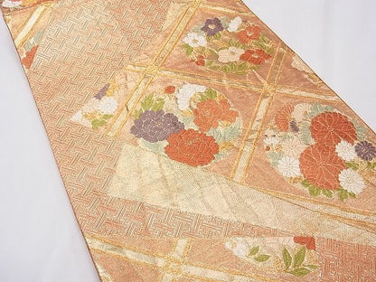 平和屋着物◎佐賀錦 六通柄袋帯 唐織 草花丸文 金糸 逸品 CAAG8817fb