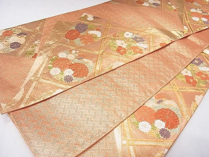 平和屋着物◎佐賀錦 六通柄袋帯 唐織 草花丸文 金糸 逸品 CAAG8817fb