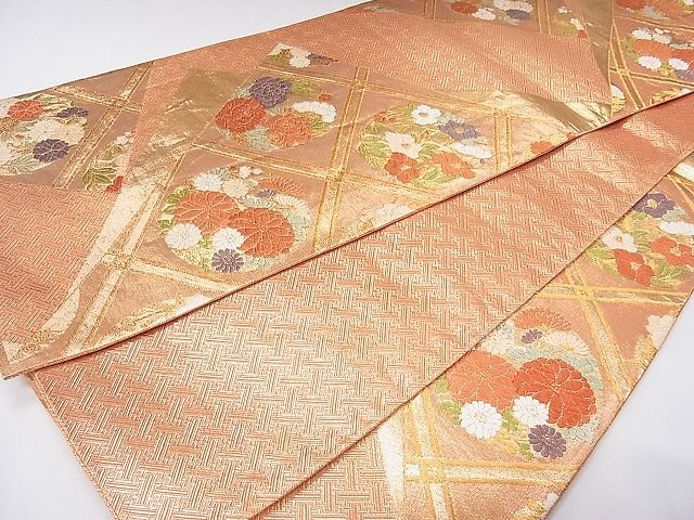 平和屋着物◎佐賀錦 六通柄袋帯 唐織 草花丸文 金糸 逸品 CAAG8817fb
