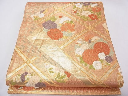 平和屋着物◎佐賀錦 六通柄袋帯 唐織 草花丸文 金糸 逸品 CAAG8817fb