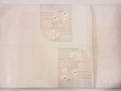 平和屋着物■六通太鼓柄袋帯 駒刺繍 霞草花文 銀糸 逸品 CAAG2038eg