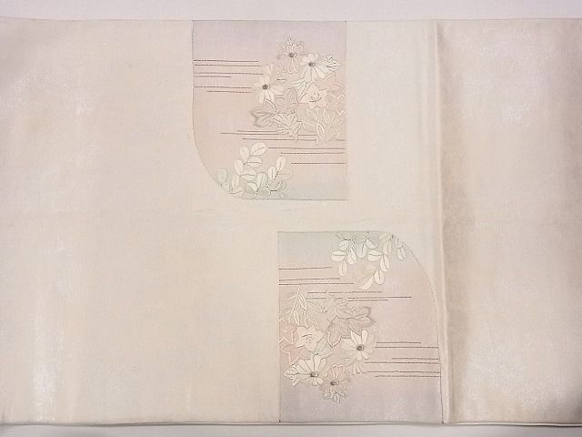 平和屋着物■六通太鼓柄袋帯 駒刺繍 霞草花文 銀糸 逸品 CAAG2038eg