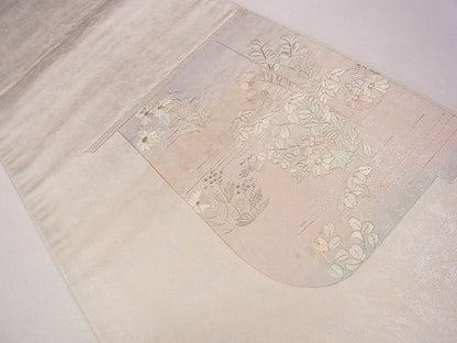 平和屋着物■六通太鼓柄袋帯 駒刺繍 霞草花文 銀糸 逸品 CAAG2038eg