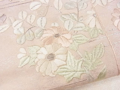 平和屋着物■六通太鼓柄袋帯 駒刺繍 霞草花文 銀糸 逸品 CAAG2038eg