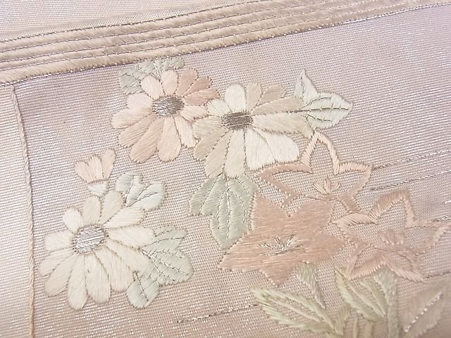 平和屋着物■六通太鼓柄袋帯 駒刺繍 霞草花文 銀糸 逸品 CAAG2038eg