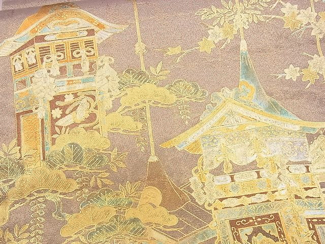 平和屋着物■太鼓柄袋帯 鉾枝松文 金銀彩 逸品 CAAG2090eg