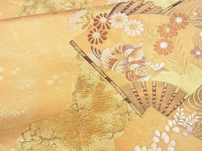 平和屋着物■六通柄袋帯　唐織　扇面流水鴛鴦花文　金糸　逸品　CAAG2158eg