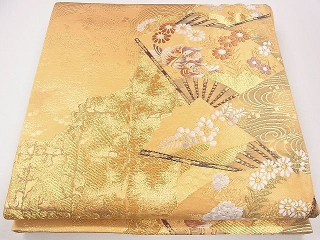 平和屋着物■六通柄袋帯　唐織　扇面流水鴛鴦花文　金糸　逸品　CAAG2158eg