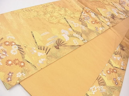 平和屋着物■六通柄袋帯　唐織　扇面流水鴛鴦花文　金糸　逸品　CAAG2158eg