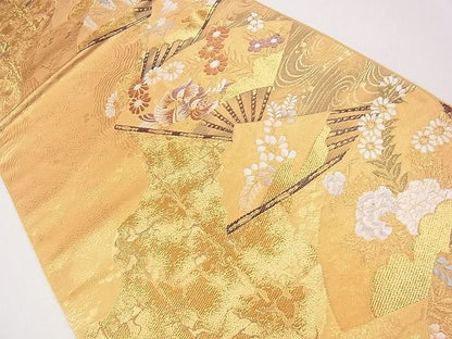 平和屋着物■六通柄袋帯　唐織　扇面流水鴛鴦花文　金糸　逸品　CAAG2158eg