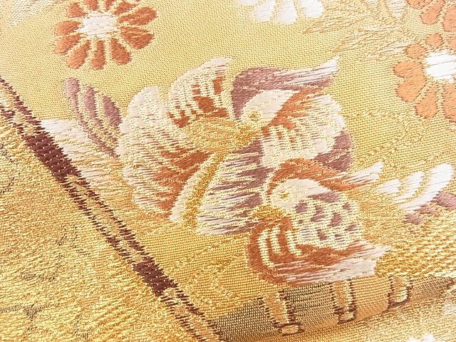 平和屋着物□六通柄袋帯 唐織 扇面流水鴛鴦花文 金糸 逸品