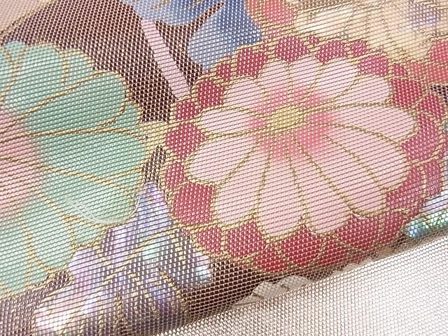 平和屋着物■太鼓柄袋帯 螺鈿箔 遠山エ霞草花文 金銀彩 逸品 CAAG2180eg