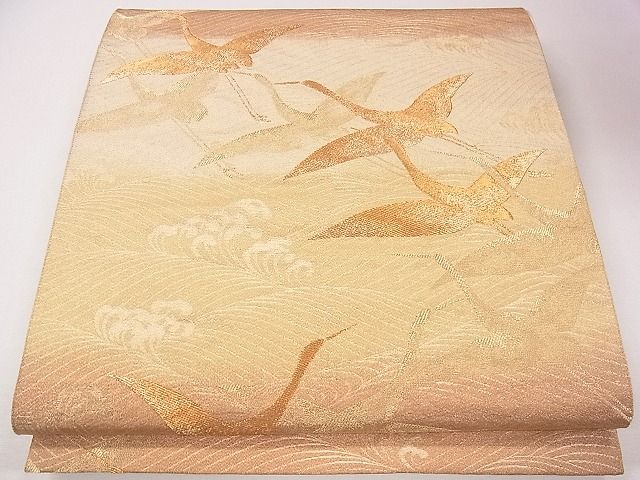平和屋着物■六通柄袋帯 横段流水飛鶴文 金糸 逸品 CAAG2181eg