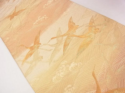 平和屋着物■六通柄袋帯 横段流水飛鶴文 金糸 逸品 CAAG2181eg