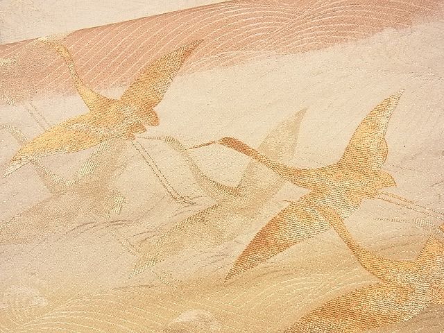 平和屋着物■六通柄袋帯 横段流水飛鶴文 金糸 逸品 CAAG2181eg