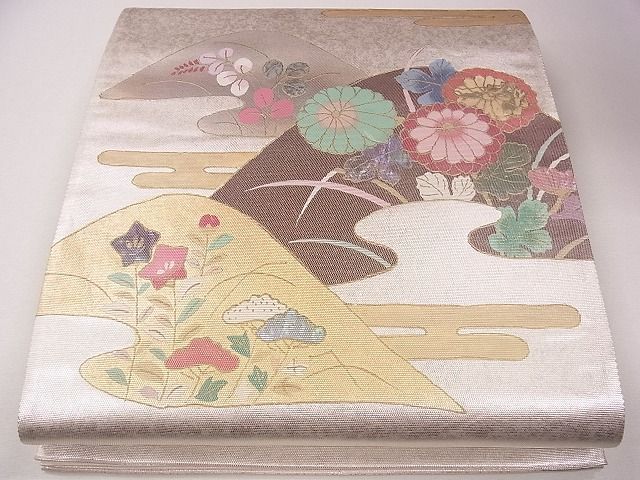 平和屋着物■太鼓柄袋帯 螺鈿箔 遠山エ霞草花文 金銀彩 逸品 CAAG2180eg