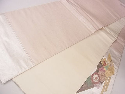 平和屋着物■太鼓柄袋帯 螺鈿箔 遠山エ霞草花文 金銀彩 逸品 CAAG2180eg