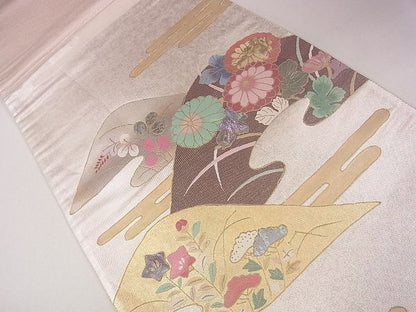 平和屋着物■太鼓柄袋帯 螺鈿箔 遠山エ霞草花文 金銀彩 逸品 CAAG2180eg