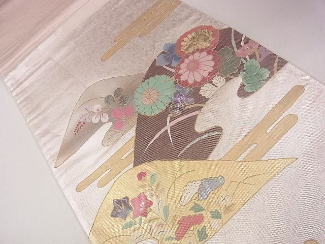 平和屋着物■太鼓柄袋帯 螺鈿箔 遠山エ霞草花文 金銀彩 逸品 CAAG2180eg