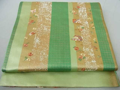 平和屋着物◎六通太鼓柄袋帯 刺繍 鴛鴦花蝶間道 金糸 逸品 DAAE9885ar
