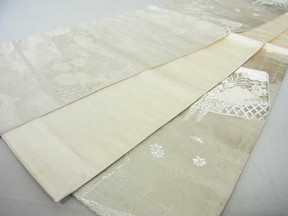 平和屋着物◎六通柄袋帯 美保姿 色紙重ね籬草花文 銀糸 逸品 DAAE9908ar