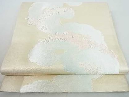 平和屋着物◎六通柄袋帯 立波草花文 銀糸 逸品 DAAE9916ar