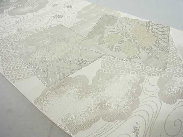 平和屋着物◎六通柄袋帯 美保姿 色紙重ね籬草花文 銀糸 逸品 DAAE9908ar