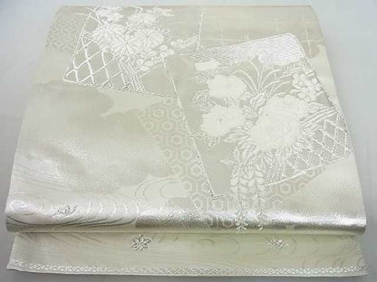 平和屋着物◎六通柄袋帯 美保姿 色紙重ね籬草花文 銀糸 逸品 DAAE9908ar