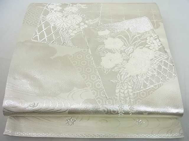 平和屋着物◎六通柄袋帯 美保姿 色紙重ね籬草花文 銀糸 逸品 DAAE9908ar