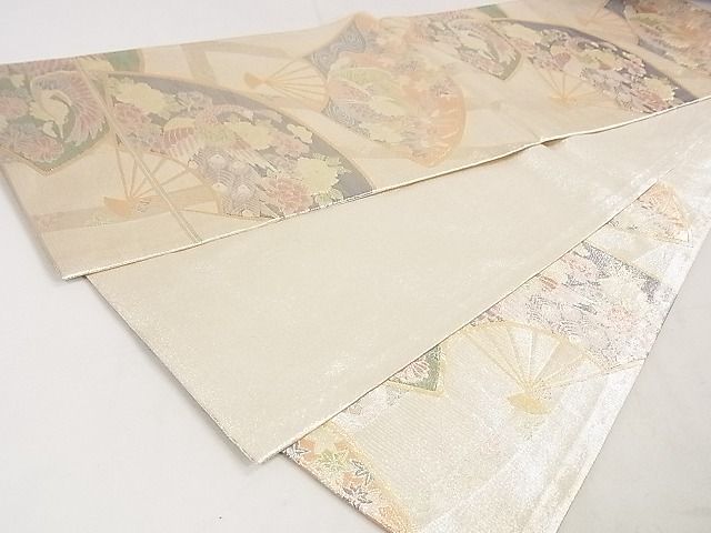 平和屋着物◎佐賀錦 六通柄袋帯 900織 扇面舞蝶草花文 金銀糸 逸品 DAAH0558cm