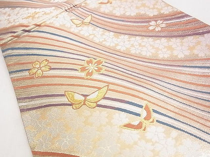 平和屋着物◎六通柄袋帯 唐織 舞蝶花文 金糸 逸品 DAAH0590cm