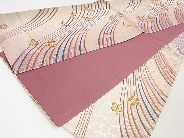 平和屋着物◎六通柄袋帯 唐織 舞蝶花文 金糸 逸品 DAAH0590cm