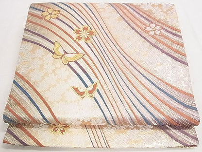 平和屋着物◎六通柄袋帯 唐織 舞蝶花文 金糸 逸品 DAAH0590cm