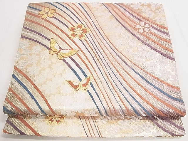 平和屋着物◎六通柄袋帯 唐織 舞蝶花文 金糸 逸品 DAAH0590cm