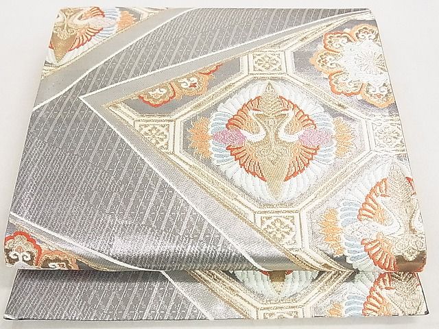 平和屋着物◎六通柄袋帯 唐織 向かい鶴花文 金糸 逸品 DAAH0577cm
