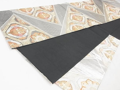 平和屋着物◎六通柄袋帯 唐織 向かい鶴花文 金糸 逸品 DAAH0577cm