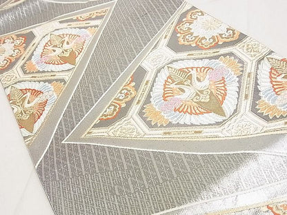 平和屋着物◎六通柄袋帯 唐織 向かい鶴花文 金糸 逸品 DAAH0577cm