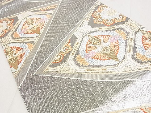 平和屋着物◎六通柄袋帯 唐織 向かい鶴花文 金糸 逸品 DAAH0577cm
