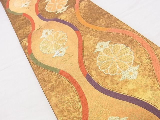 平和屋着物◎六通柄袋帯 唐織 色段立涌文 引箔 逸品 BAAH4474kj
