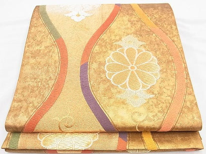 平和屋着物◎六通柄袋帯 唐織 色段立涌文 引箔 逸品 BAAH4474kj