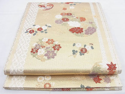 平和屋着物◎六通柄袋帯 唐織 折枝に花丸文 花色舞 金糸 逸品 BAAH4499kj