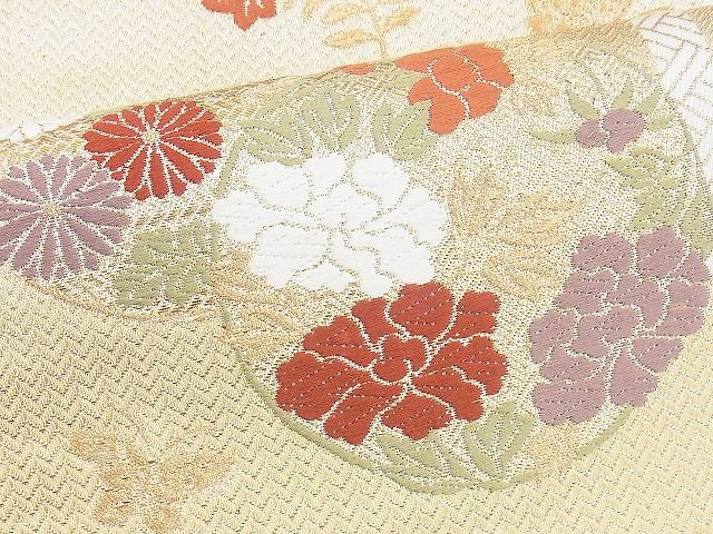 平和屋着物◎六通柄袋帯 唐織 折枝に花丸文 花色舞 金糸 逸品 BAAH4499kj