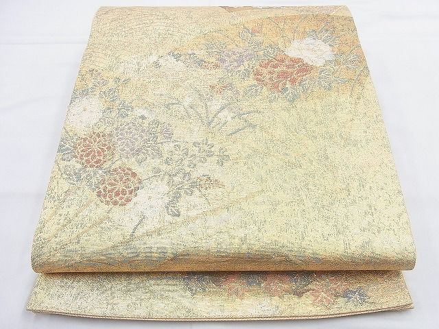 平和屋着物◎佐賀錦 六通柄袋帯 扇面秋草文 金糸 逸品 BAAH4497kj