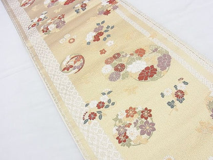 平和屋着物◎六通柄袋帯 唐織 折枝に花丸文 花色舞 金糸 逸品 BAAH4499kj