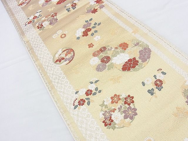 平和屋着物◎六通柄袋帯 唐織 折枝に花丸文 花色舞 金糸 逸品 BAAH4499kj