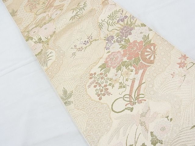 平和屋着物◎六通柄袋帯 道長鳳凰花車文 金糸 逸品 BAAH4550kj